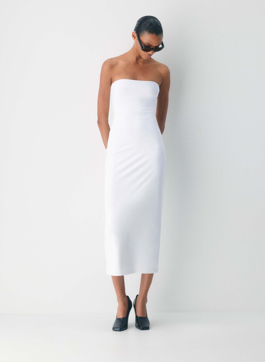 rochie maxi tubulară original contour enrapt alb brillant