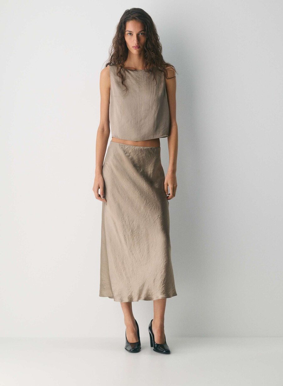 fustă maxi din satin nomad taupe