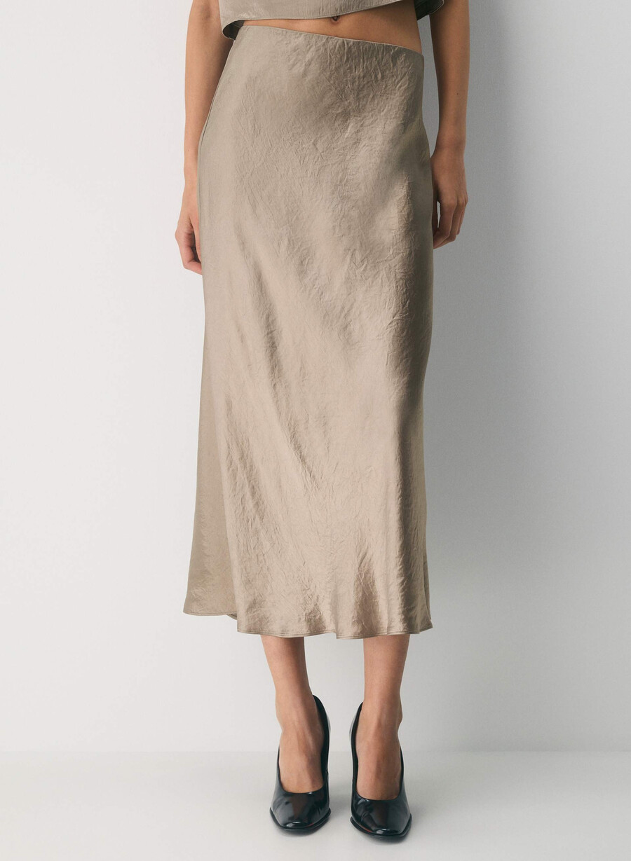 fustă maxi din satin nomad taupe