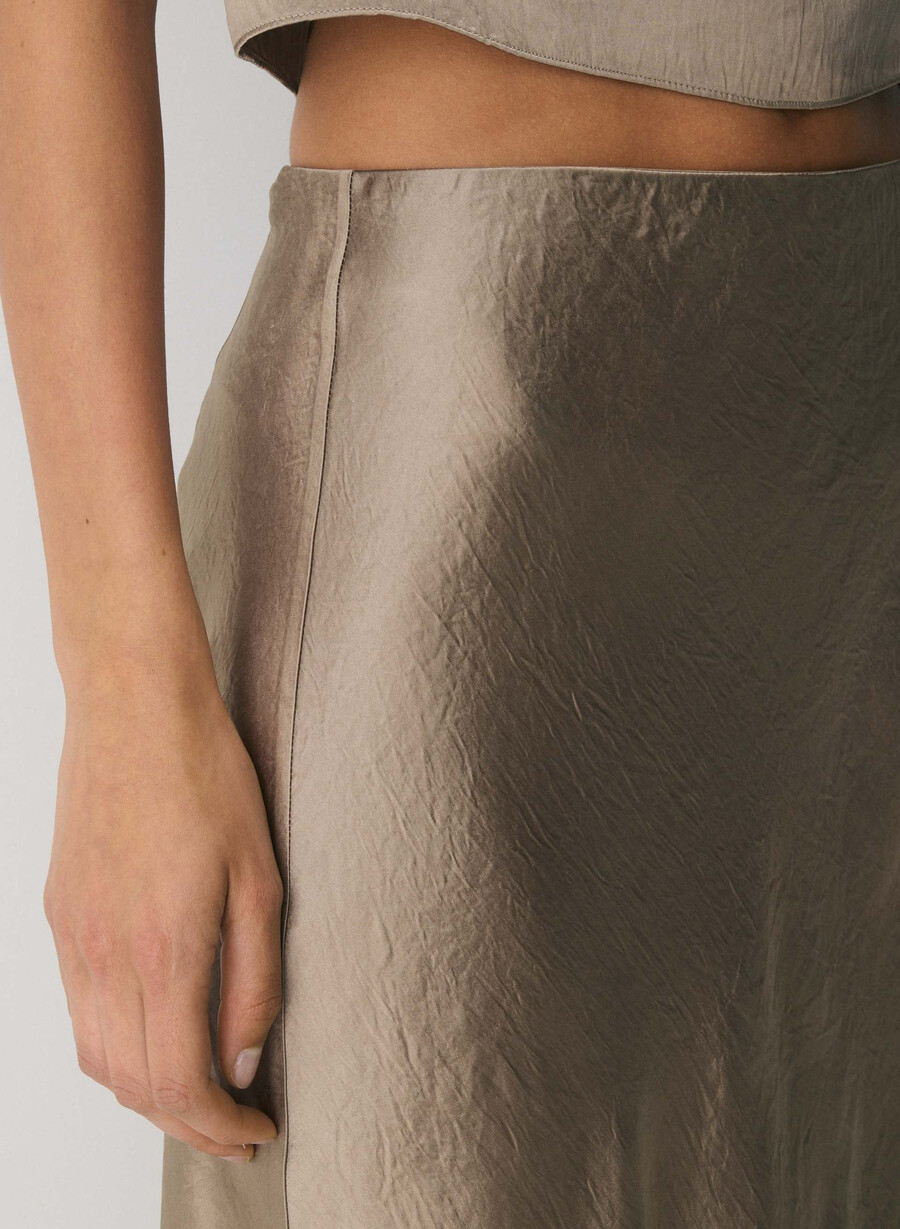 fustă maxi din satin nomad taupe