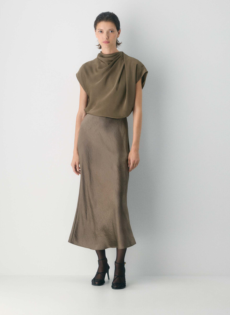 fustă maxi din satin gabbro taupe