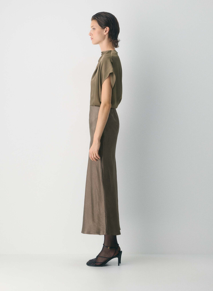 fustă maxi din satin gabbro taupe