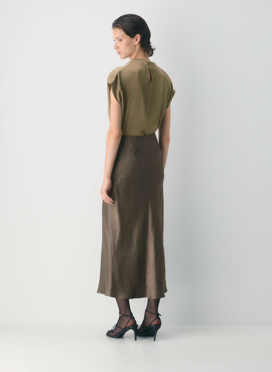 fustă maxi din satin gabbro taupe