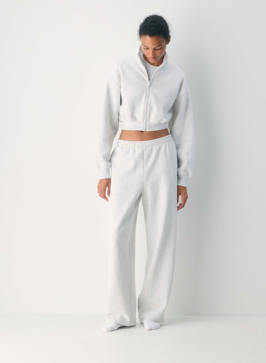 pantaloni de trening confortabili din fleece boyfriend barrel heather cloud white