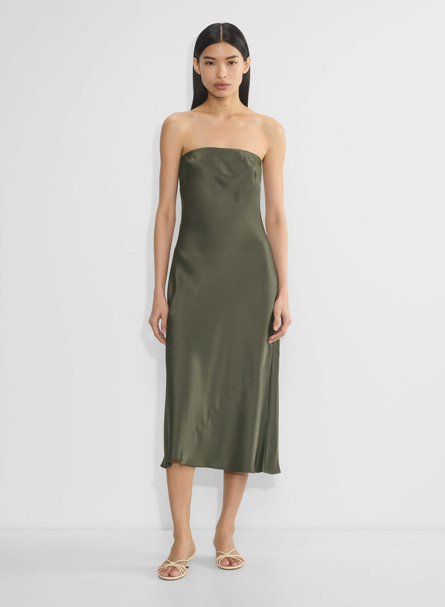 rochie charmaine din satin măsliniu închis