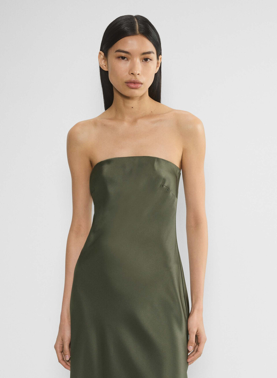rochie charmaine din satin măsliniu închis