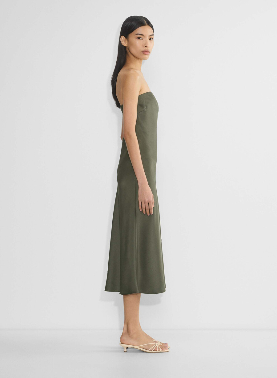 rochie charmaine din satin măsliniu închis
