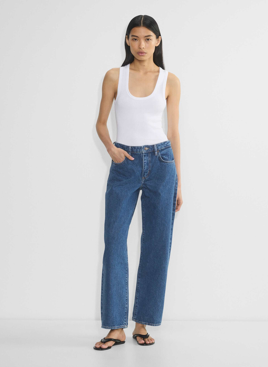 blugi denim forum kai cu talie medie stil butoi fără stres albastru mediu