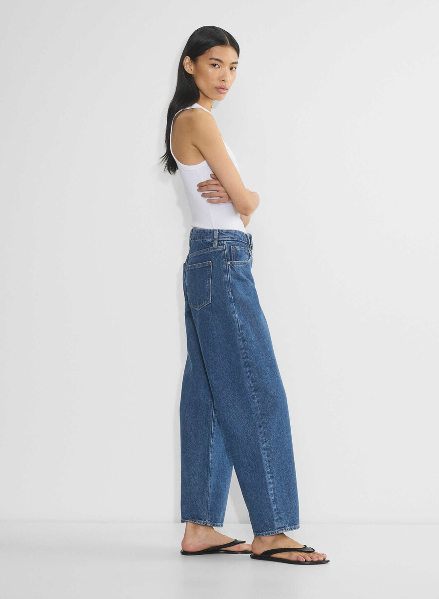 blugi denim forum kai cu talie medie stil butoi fără stres albastru mediu