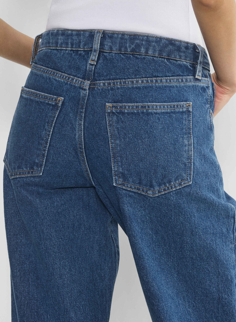 blugi denim forum kai cu talie medie stil butoi fără stres albastru mediu