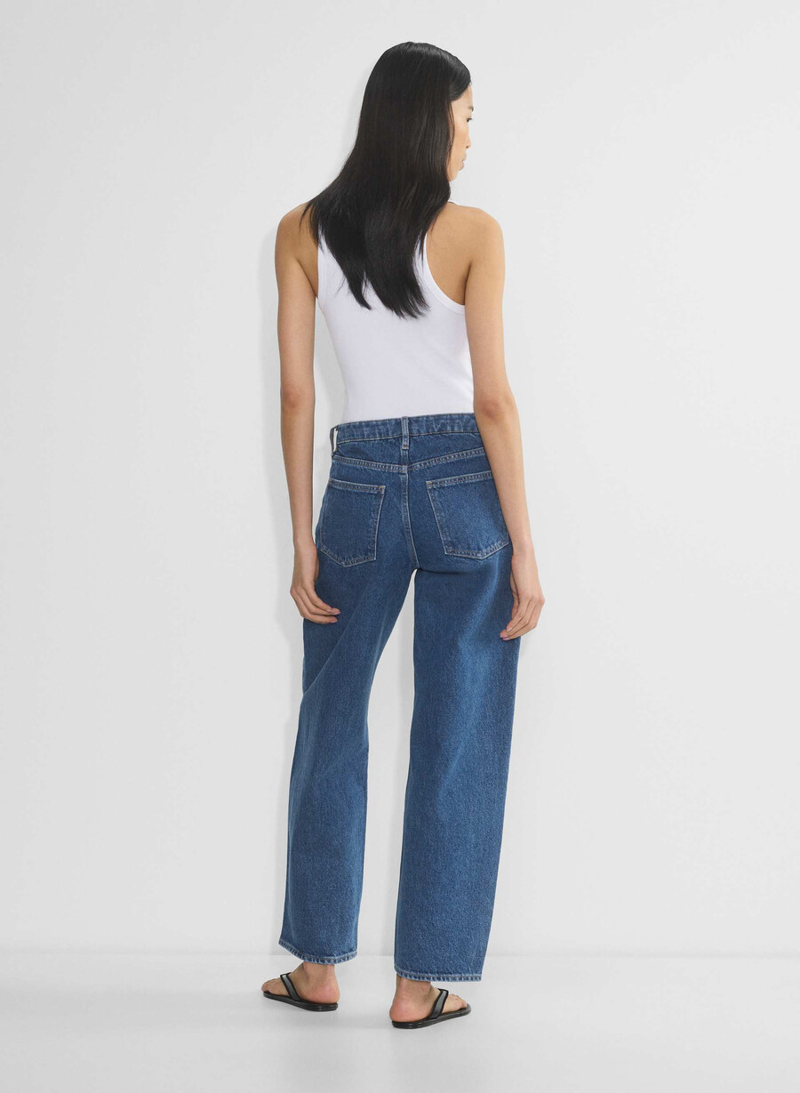 blugi denim forum kai cu talie medie stil butoi fără stres albastru mediu