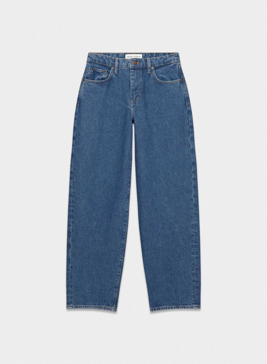 blugi denim forum kai cu talie medie stil butoi fără stres albastru mediu