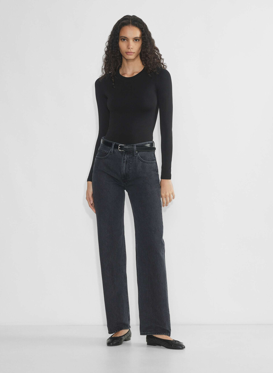 tricou cu mânecă lungă fără cusături model salcie negru