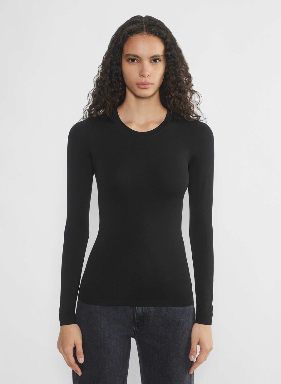 tricou cu mânecă lungă fără cusături model salcie negru