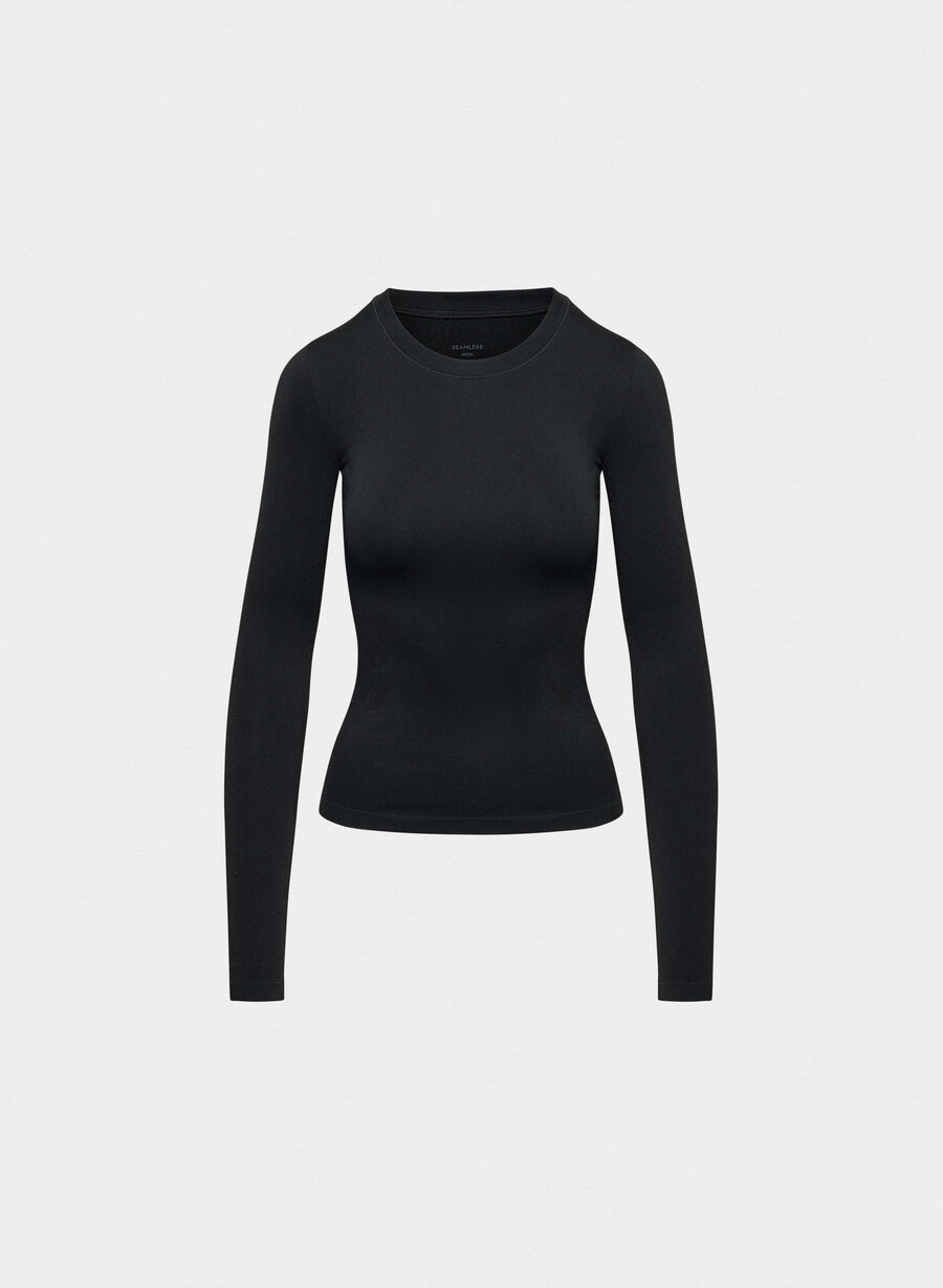 tricou cu mânecă lungă fără cusături model salcie negru