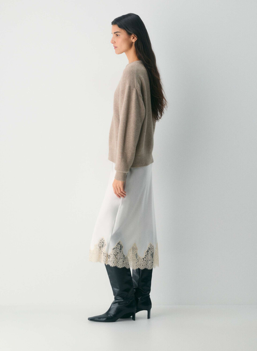 pulover essential cashmere lejer cu decolteu în v nevopsit hthr nmd taupe