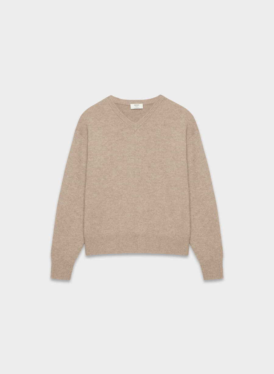 pulover essential cashmere lejer cu decolteu în v nevopsit hthr nmd taupe