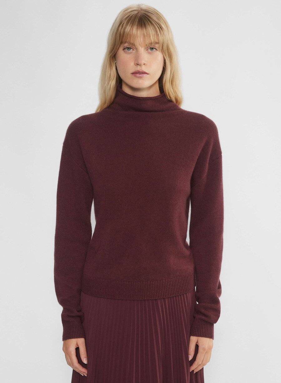 pulover din cașmir cu guler moale sumac burgundy