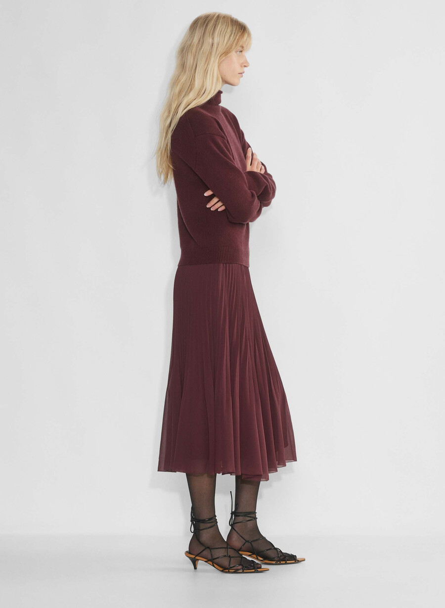 pulover din cașmir cu guler moale sumac burgundy