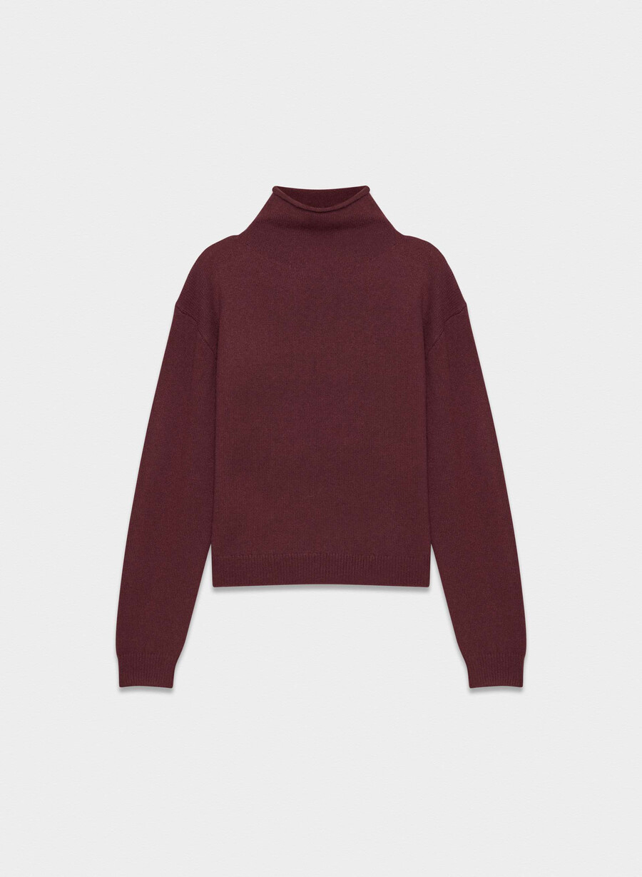 pulover din cașmir cu guler moale sumac burgundy