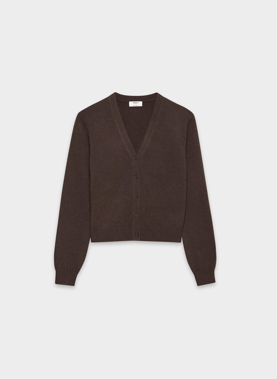 cardigan bare cashmere cu decolteu în v maro mocha