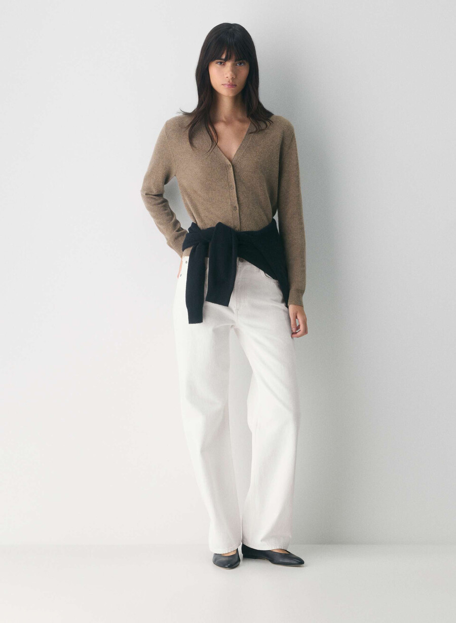 cardigan bare cashmere cu decolteu în v maro mocha