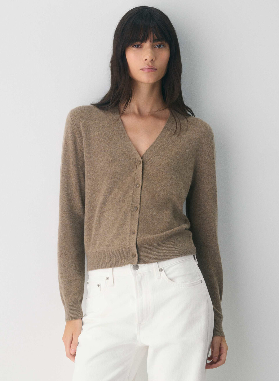 cardigan bare cashmere cu decolteu în v heather folio brown