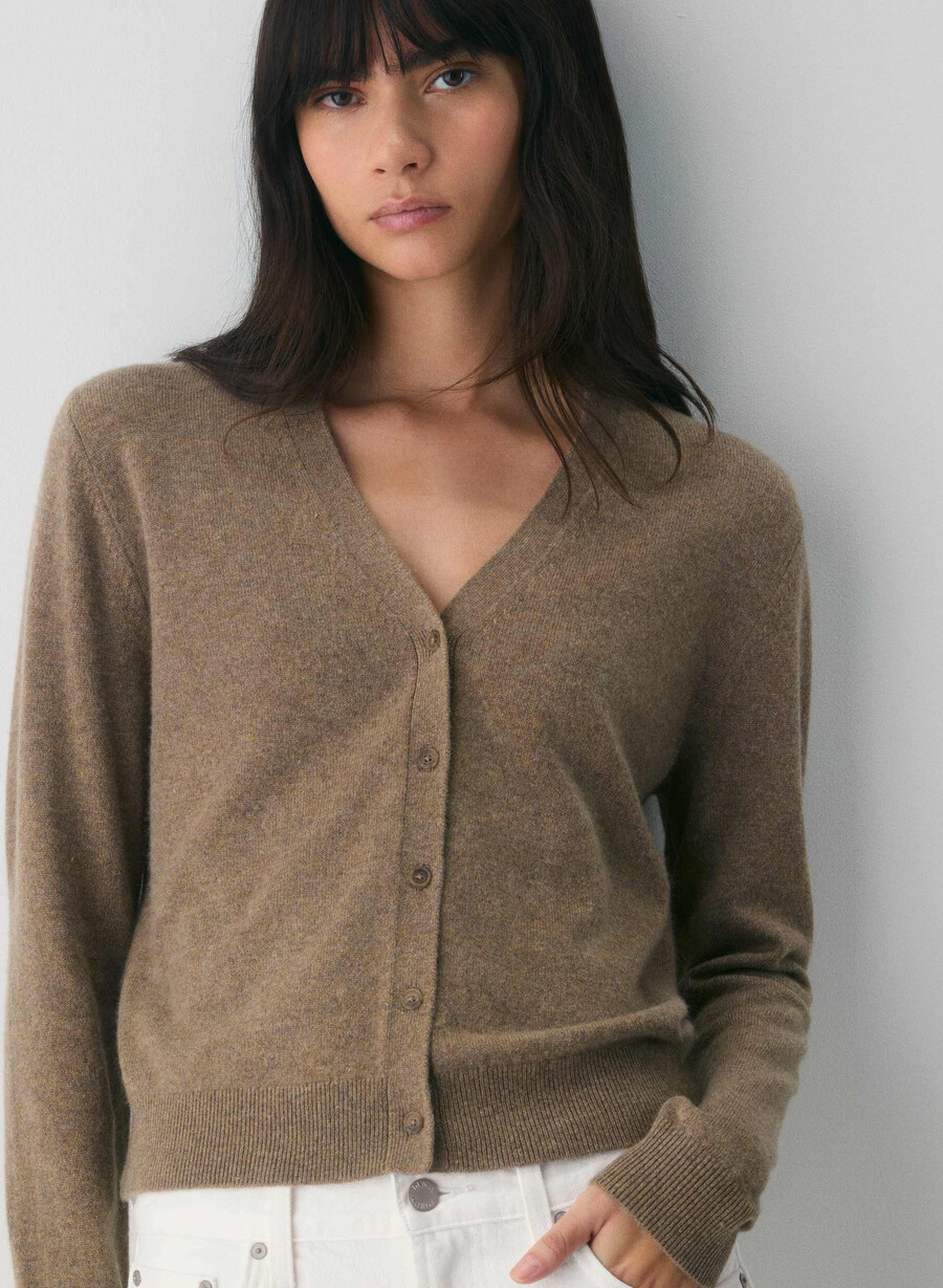 cardigan bare cashmere cu decolteu în v heather folio brown