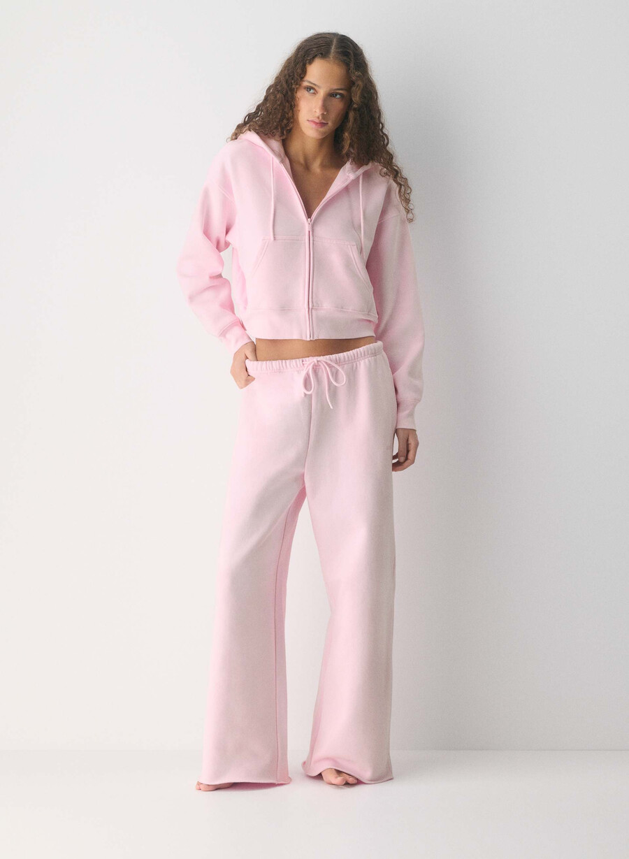 pantaloni de trening confortabili din fleece mega flutter villa pink