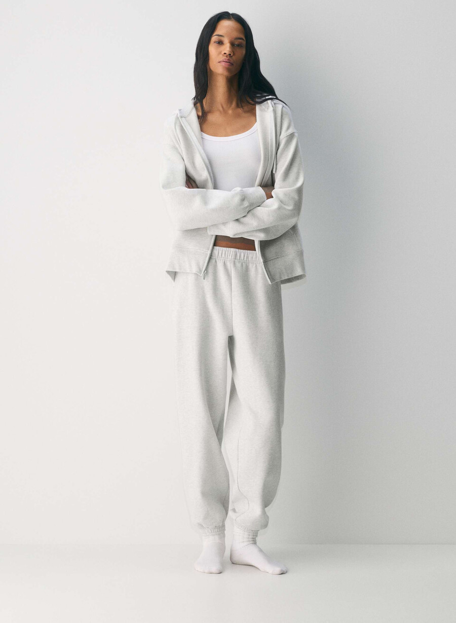 hanorac confortabil cu fermoar din fleece boyfriend alb-negru