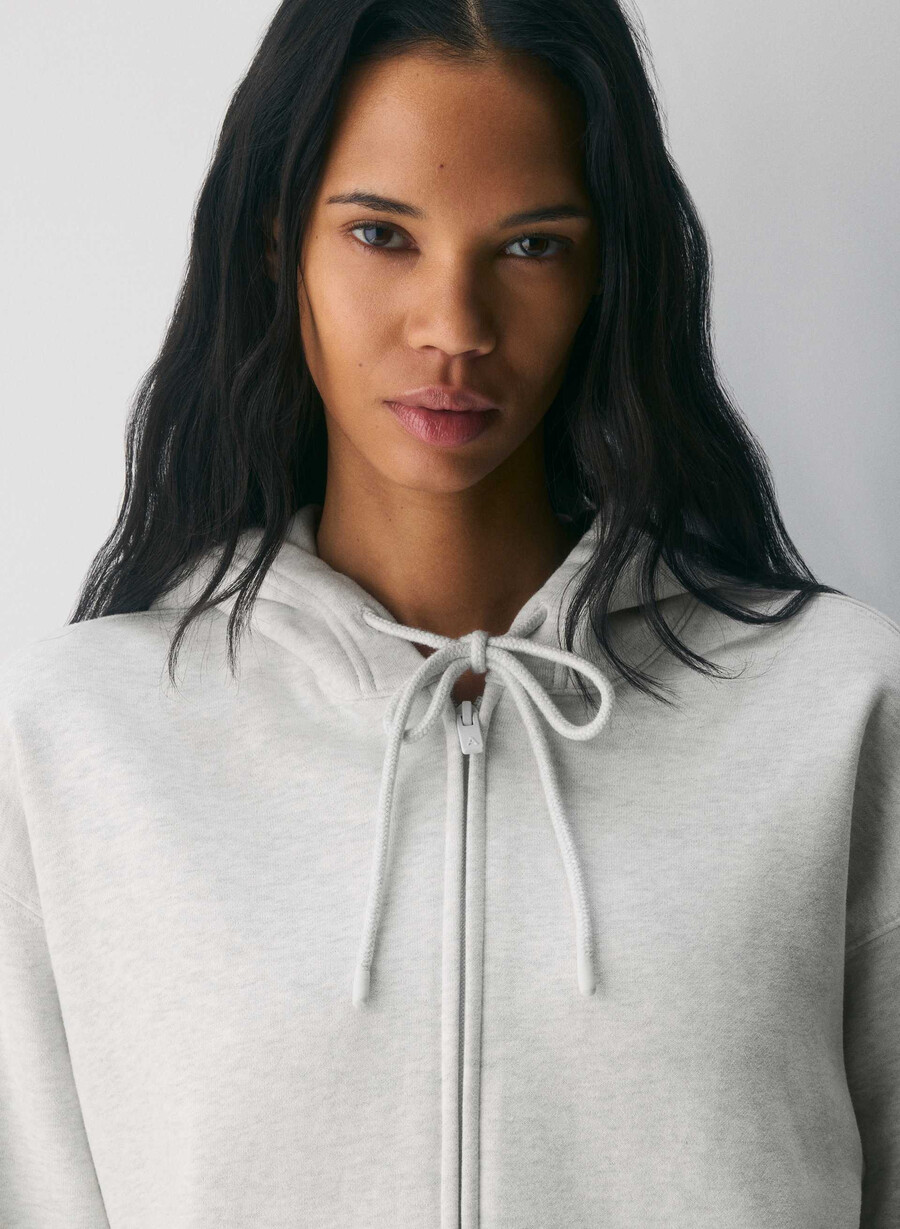hanorac confortabil cu fermoar din fleece boyfriend alb-negru