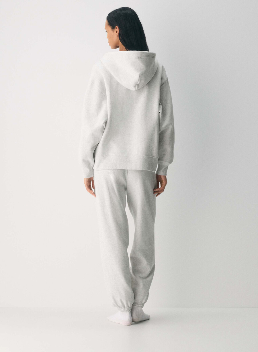 hanorac confortabil cu fermoar din fleece boyfriend alb-negru