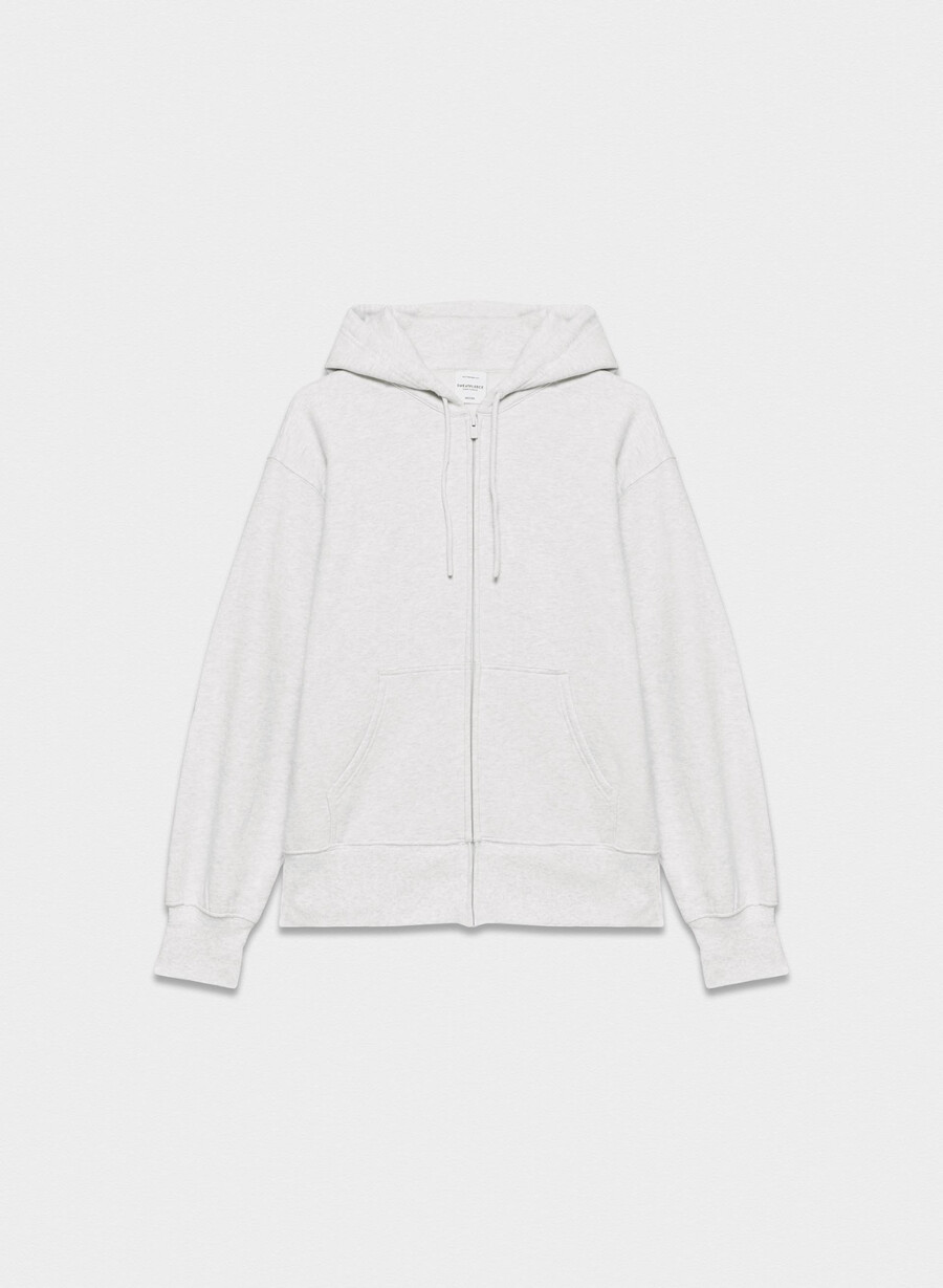 hanorac confortabil cu fermoar din fleece boyfriend alb-negru