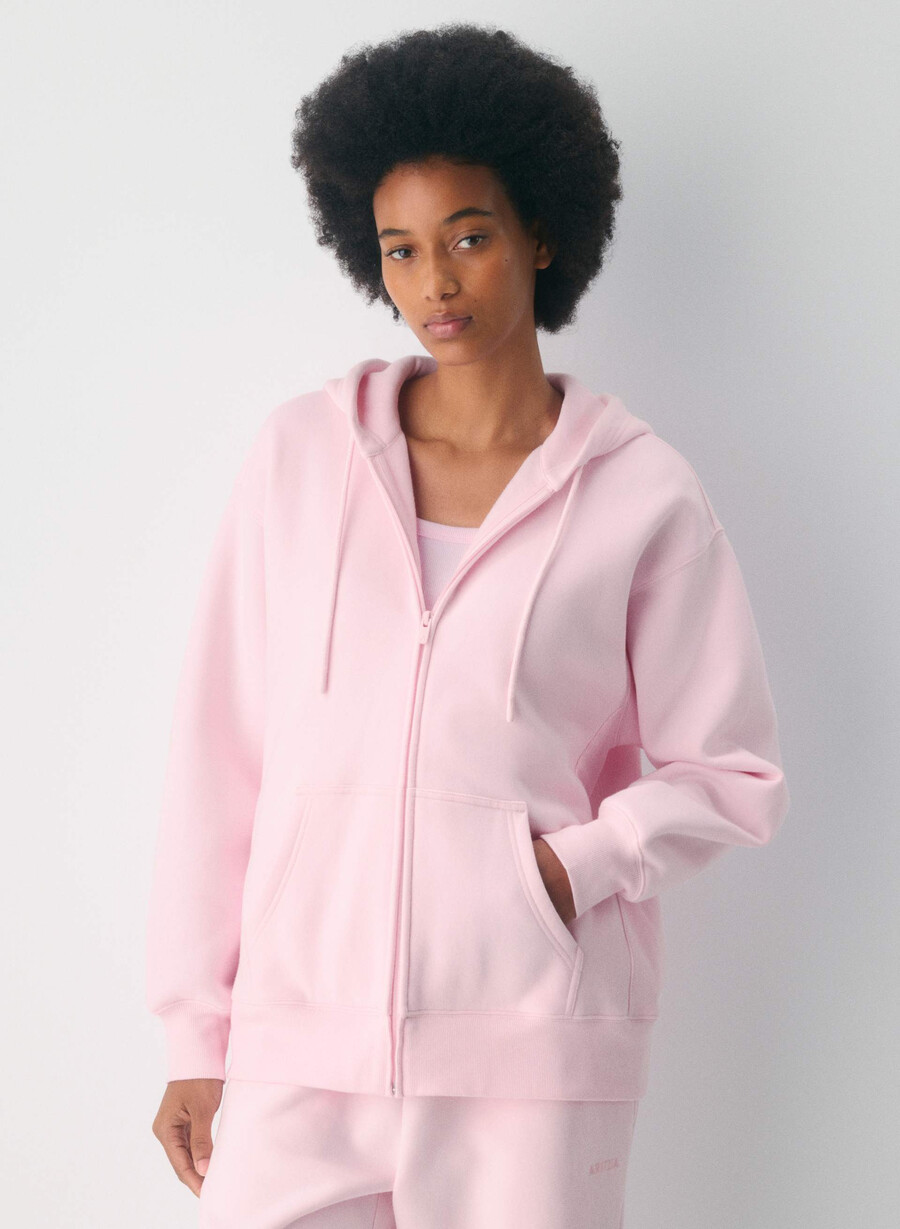hanorac confortabil cu fermoar din fleece boyfriend villa pink