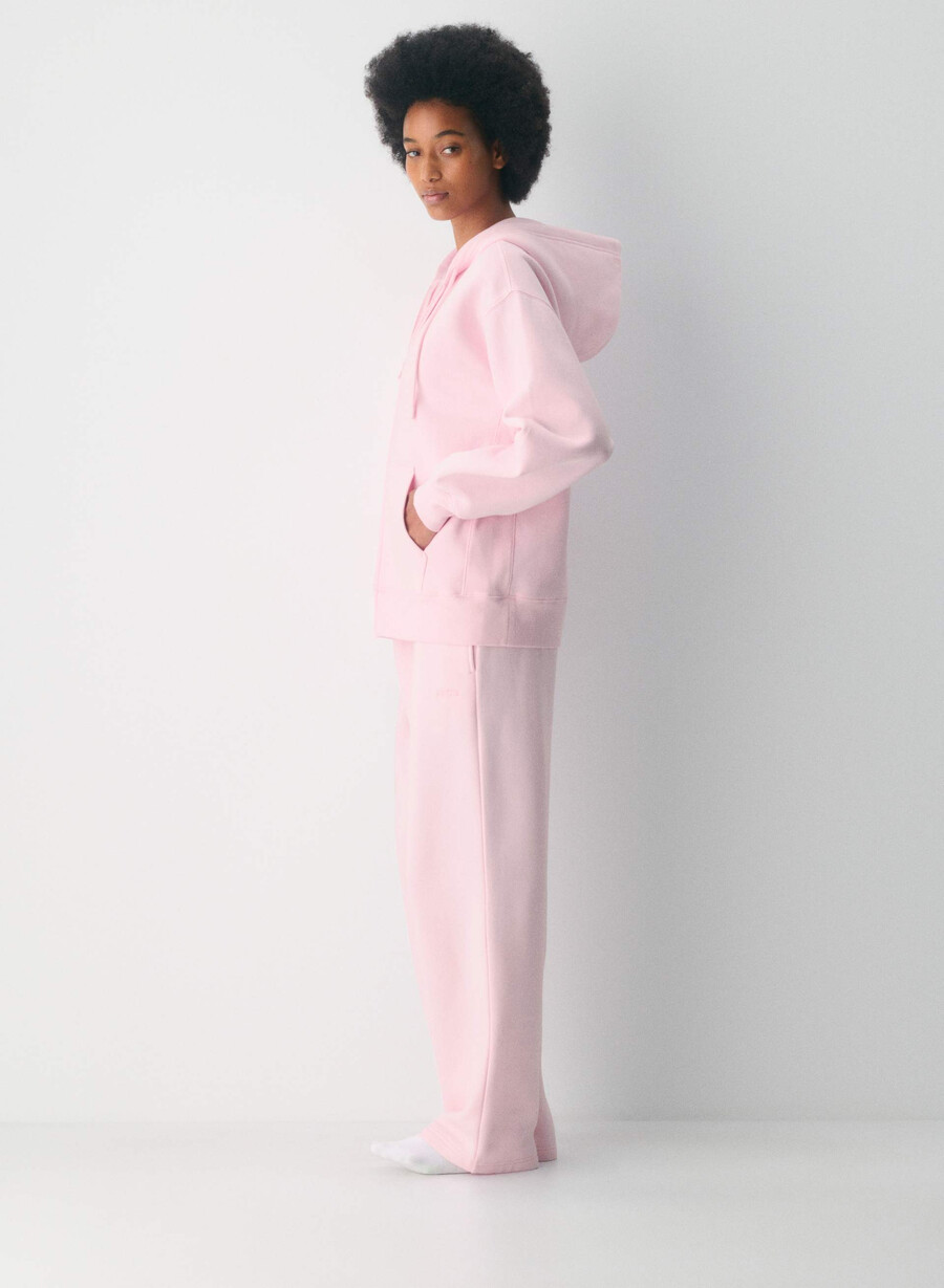 hanorac confortabil cu fermoar din fleece boyfriend villa pink