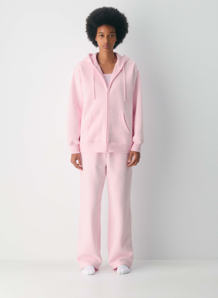 hanorac confortabil cu fermoar din fleece boyfriend villa pink