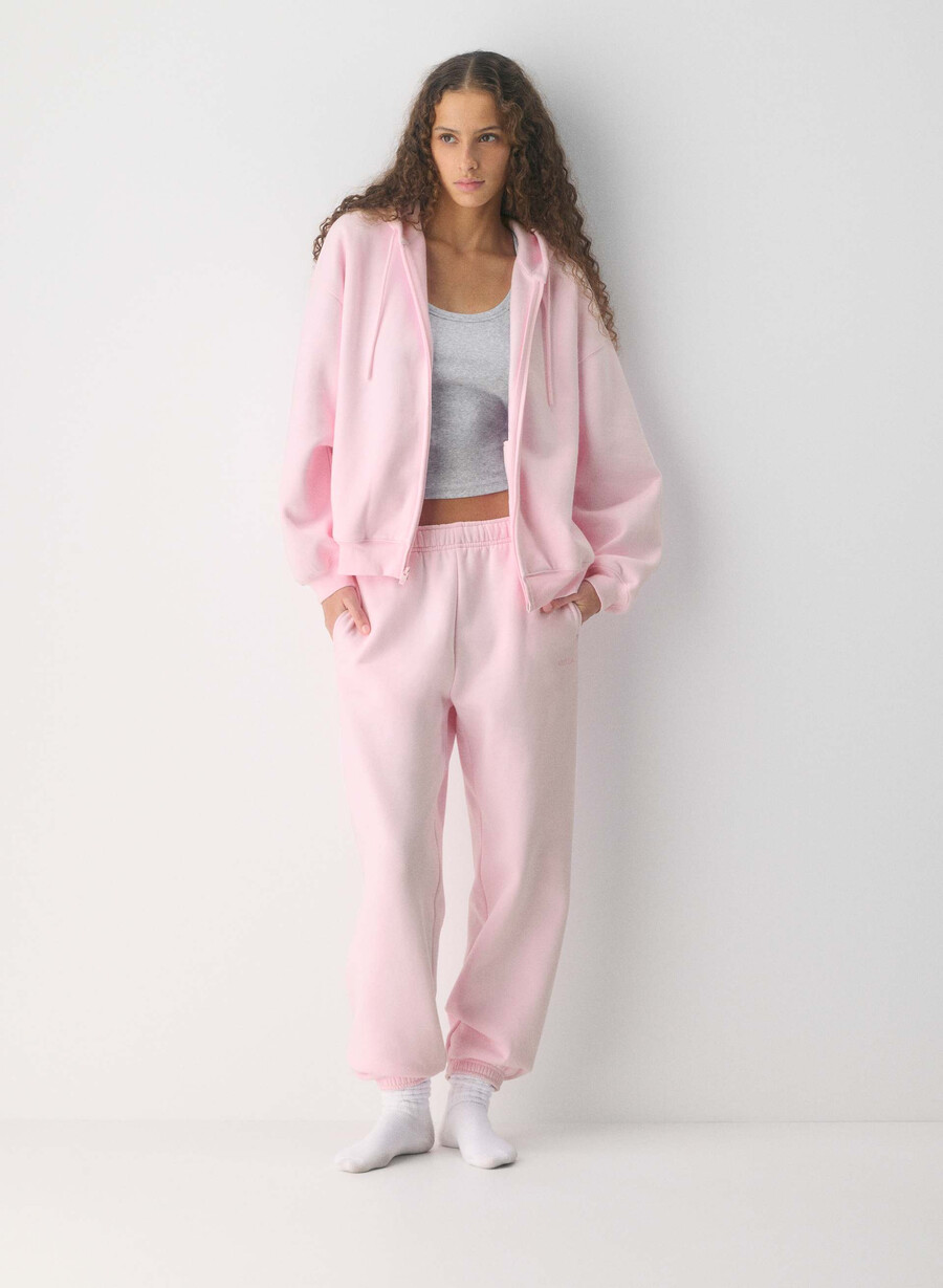 hanorac confortabil cu fermoar mega sweatfleece villa pink