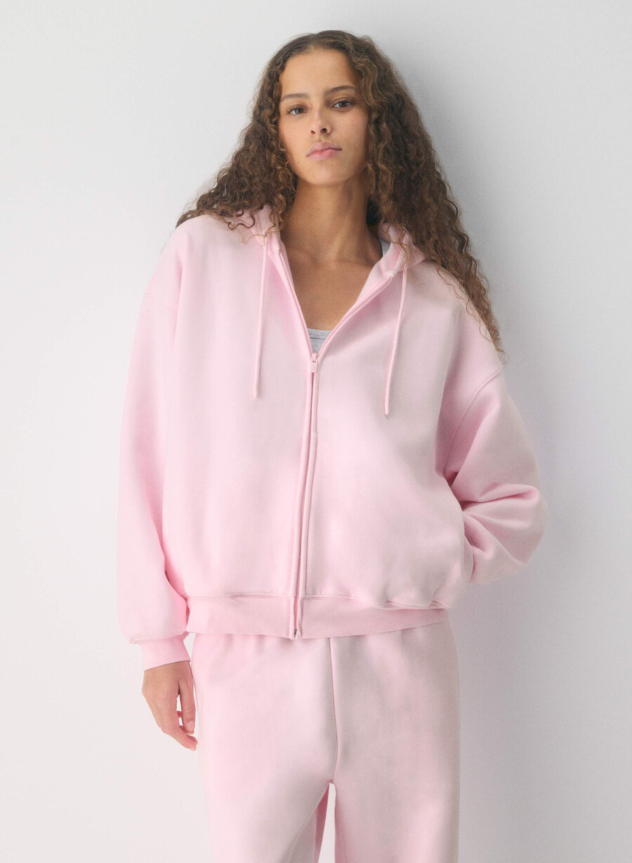 hanorac confortabil cu fermoar mega sweatfleece villa pink