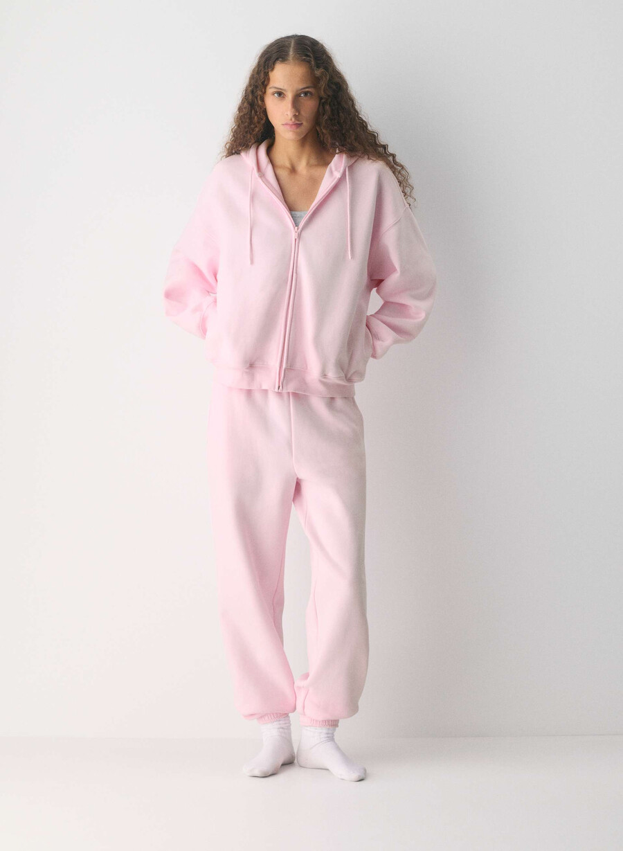 hanorac confortabil cu fermoar mega sweatfleece villa pink