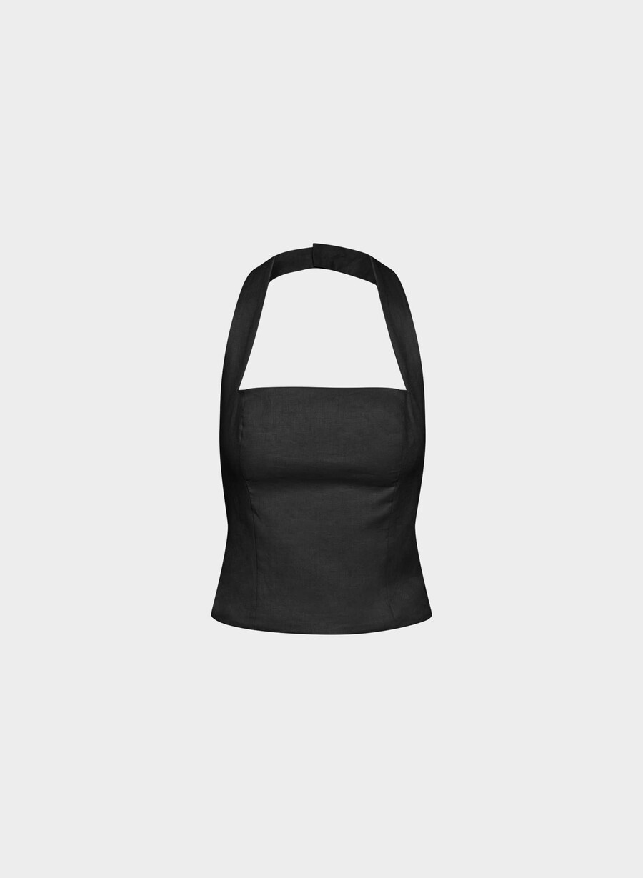 top whisper linen halter negru