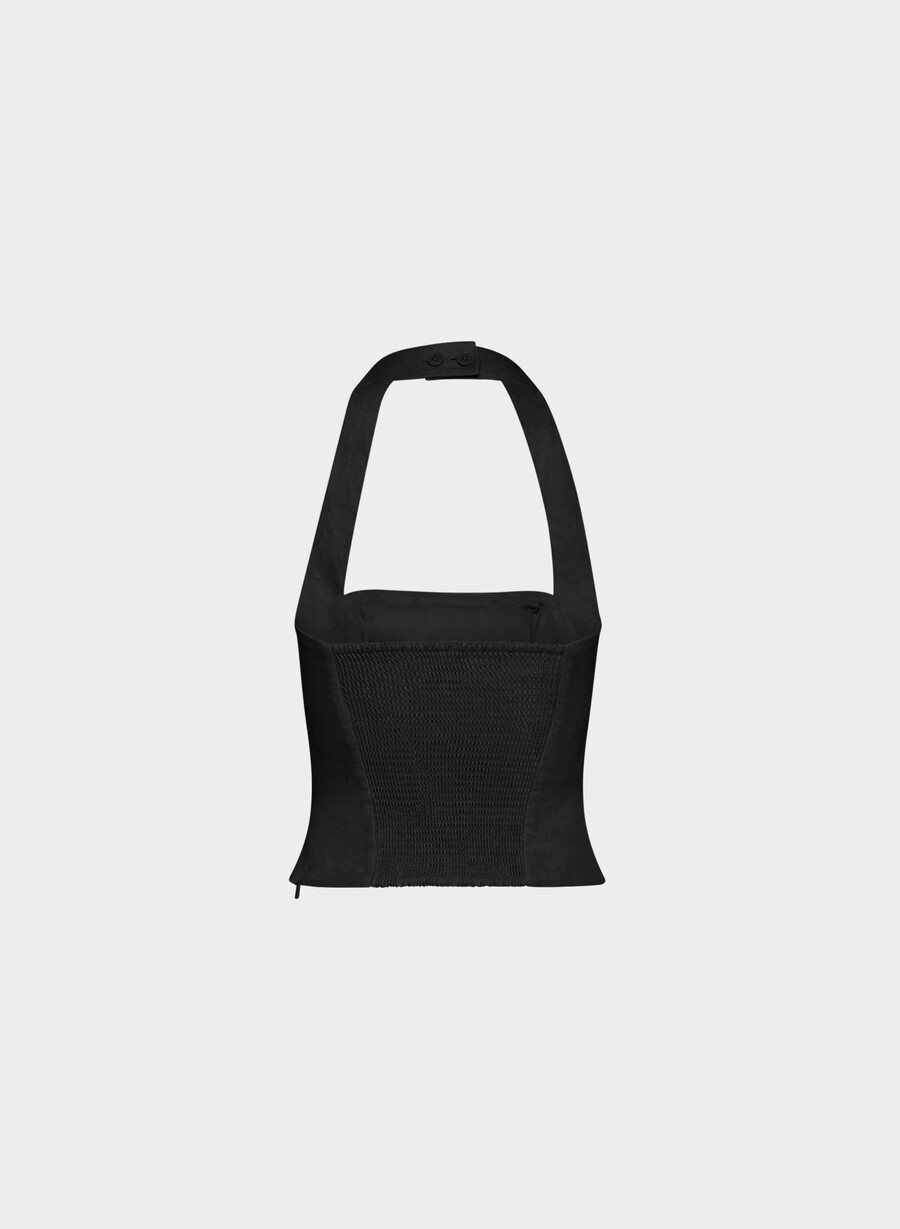 top whisper linen halter negru
