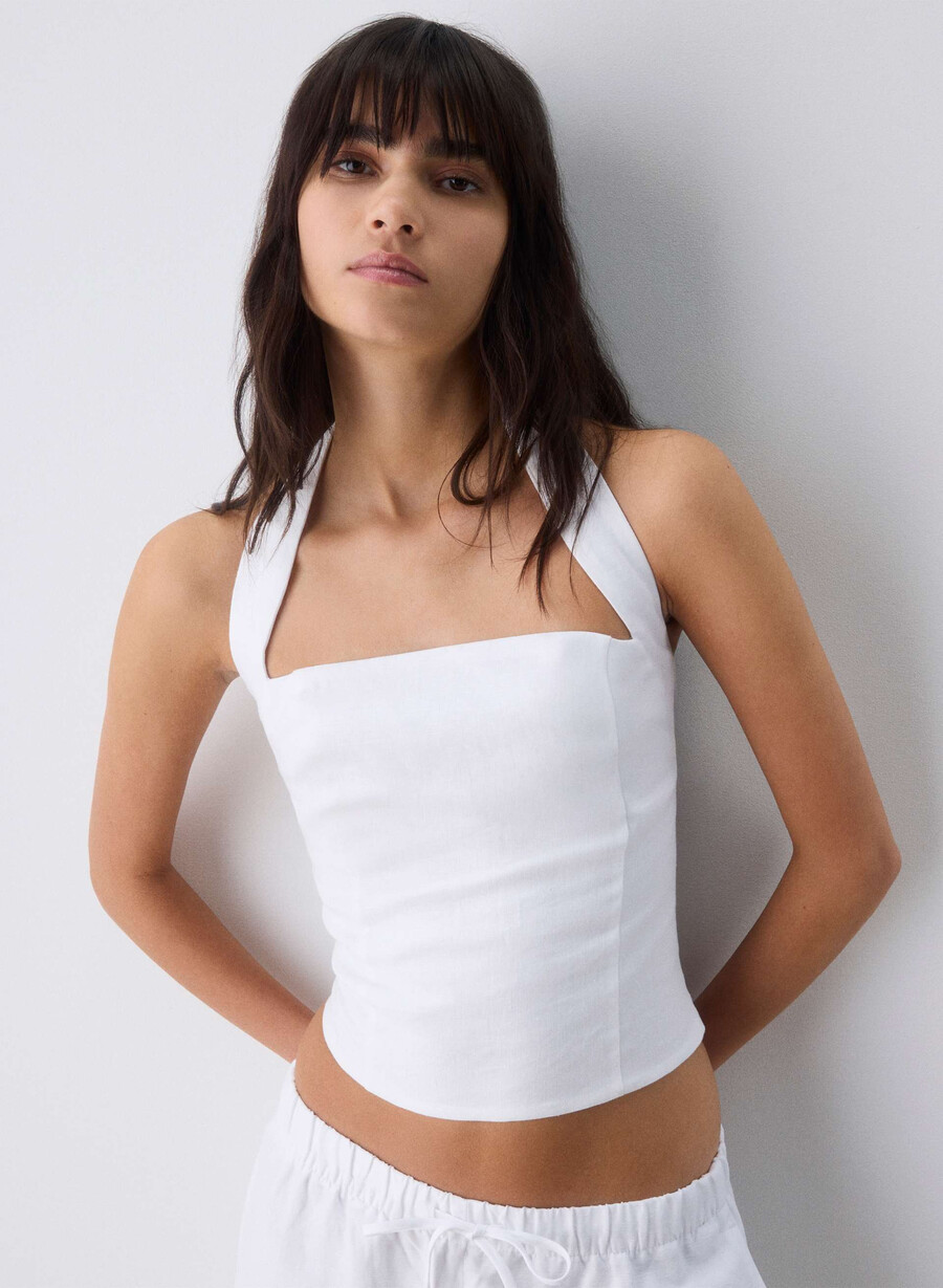 top whisper linen halter negru