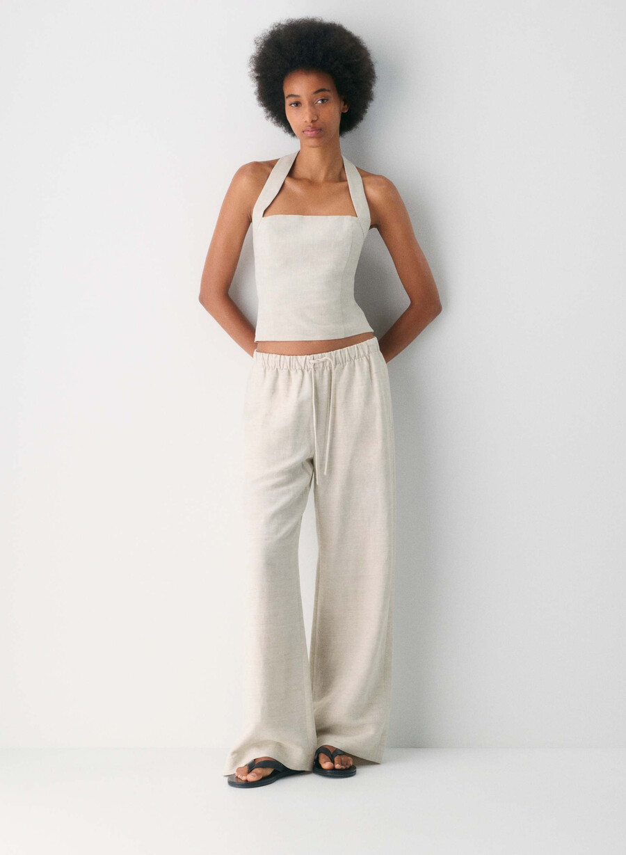 top whisper linen cu imprimeu halter natural ecru