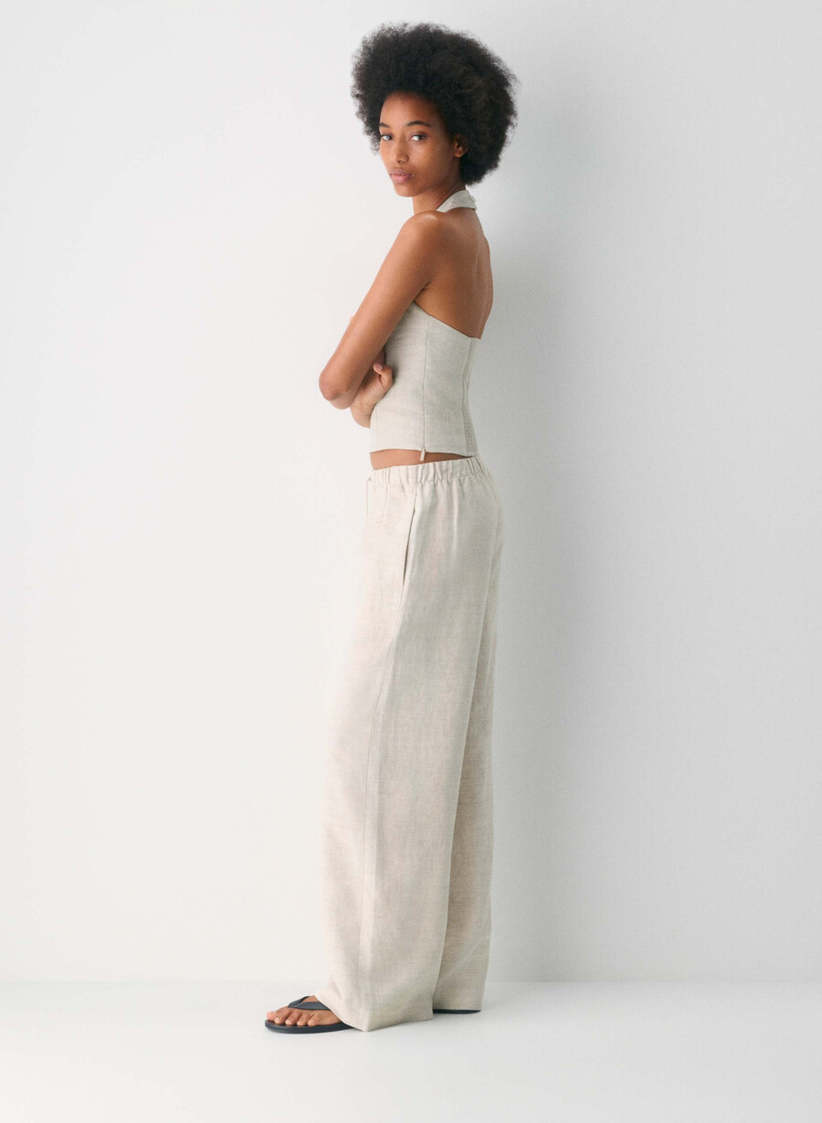 top whisper linen cu imprimeu halter natural ecru