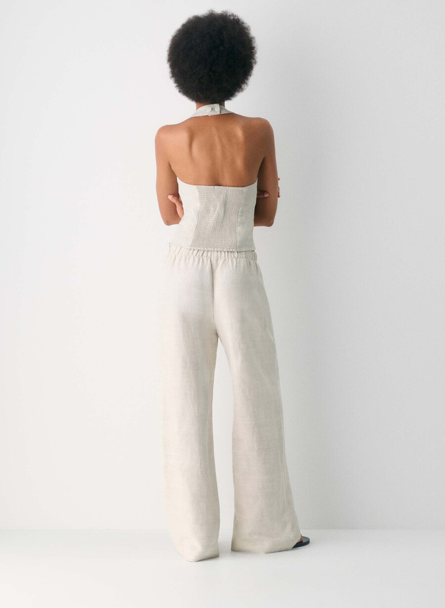 top whisper linen cu imprimeu halter natural ecru