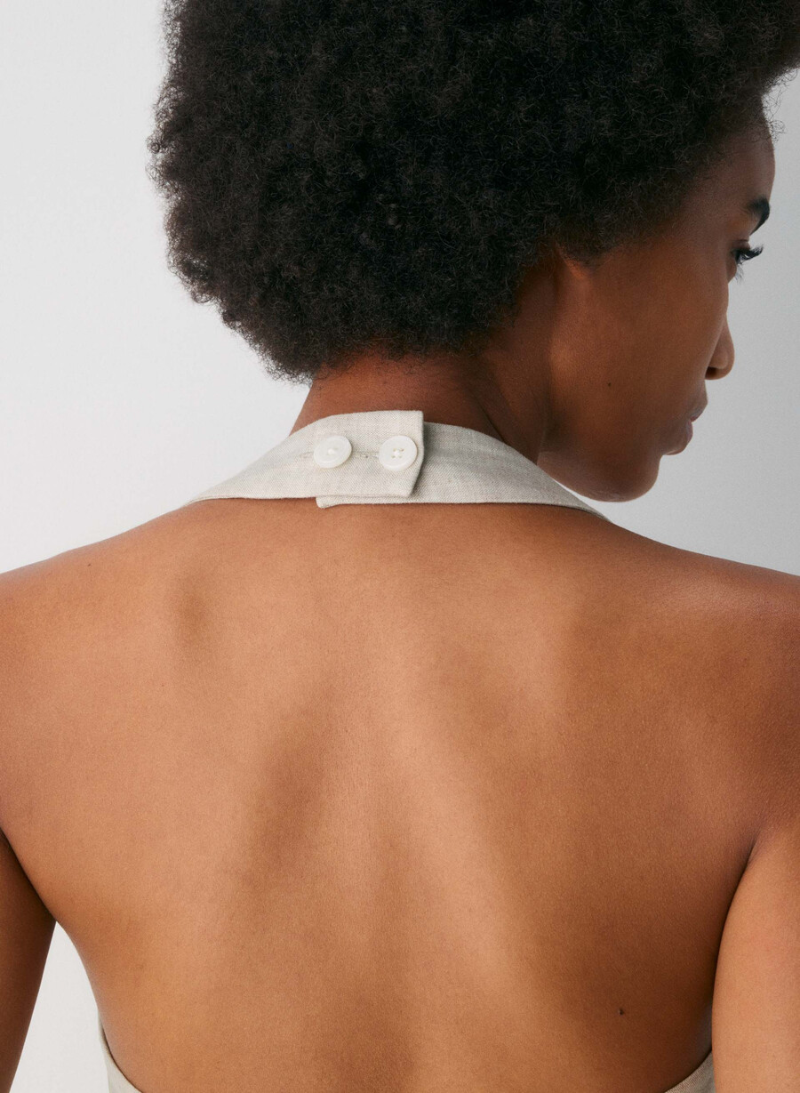 top whisper linen cu imprimeu halter natural ecru