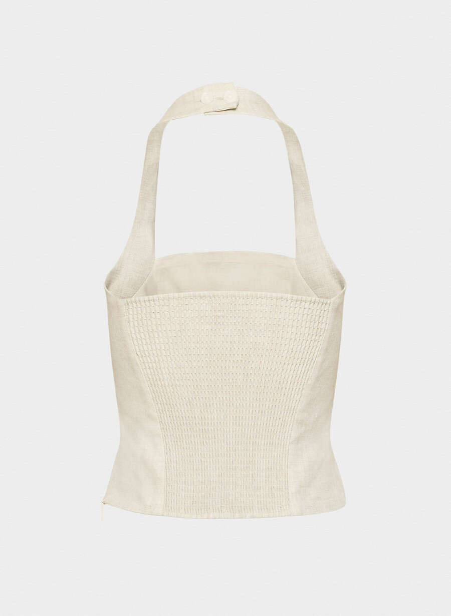 top whisper linen cu imprimeu halter natural ecru