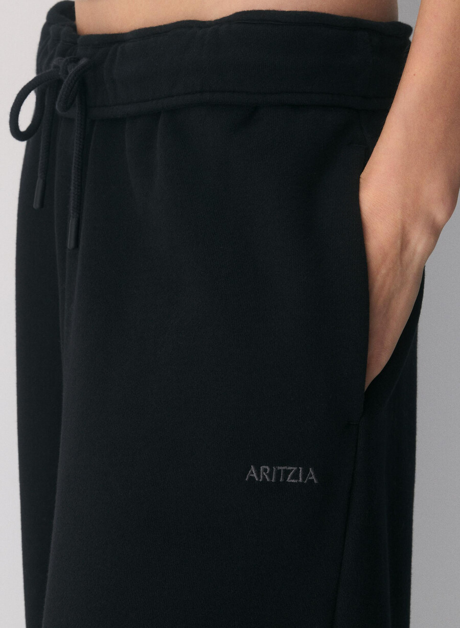 pantaloni jogger largi cozy sweatfleece mega foldover negri