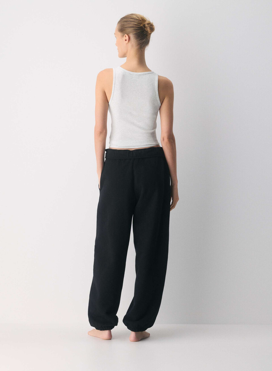 pantaloni jogger largi cozy sweatfleece mega foldover negri