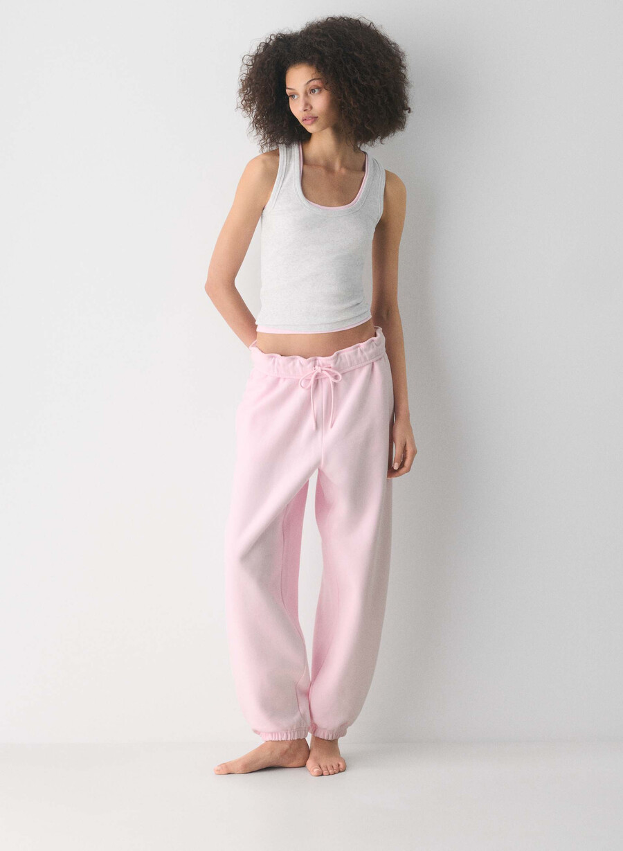 pantaloni jogger largi cozy sweatfleece mega foldover villa pink